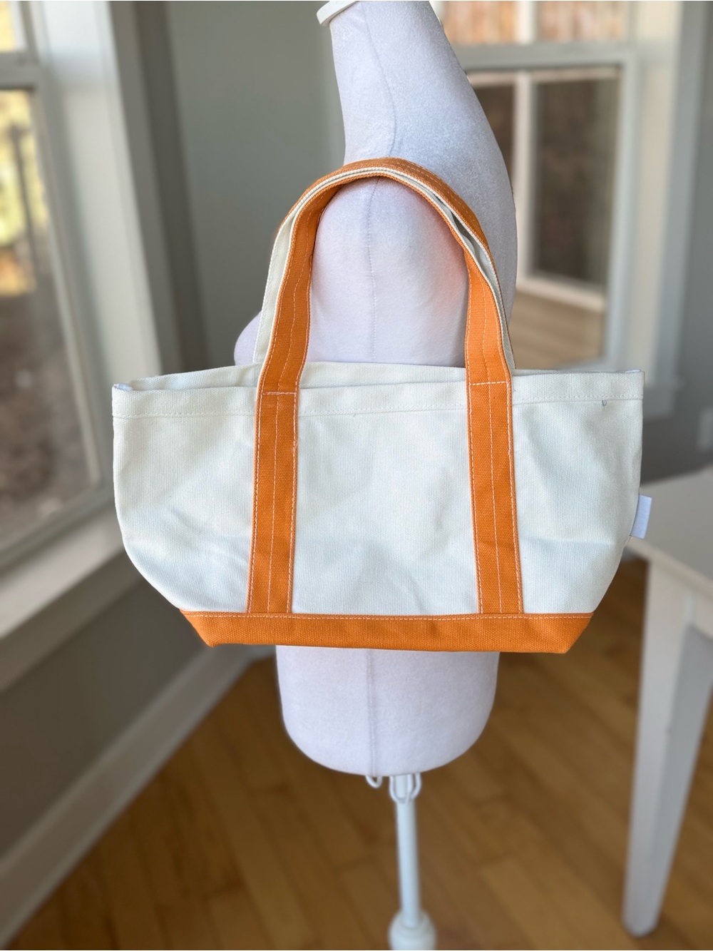 Vintage Ivory Orange Cotton Canvas Boat Tote Shoulder Bag Purse